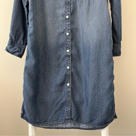 Current/Elliott Cardinal Polka Dot Denim Chambray Long Sleeve Shirt Dress Size 1 - Picture 7 of 12